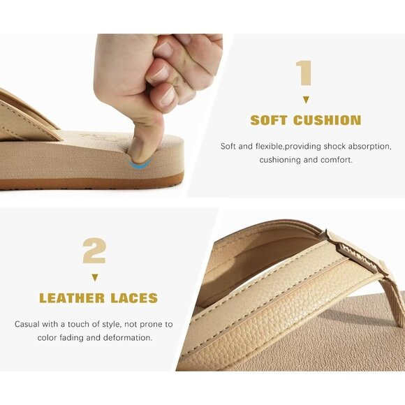 〽️Men\'s Flip Flop Sandal Apricot Leather Slip On Arch Support Comfort Shoes main image 4